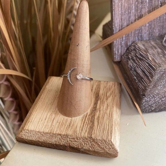 Crescent Moon Stainless Steel High polished Champagne CZ Ring Sizes 7,8 - Picture 5 of 7